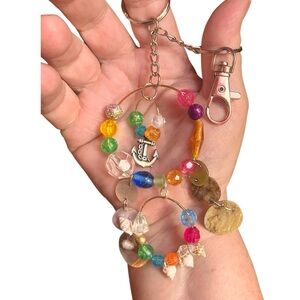 Handcrafted colorful keychain bag charm beads beach shells Pearls anchor charm